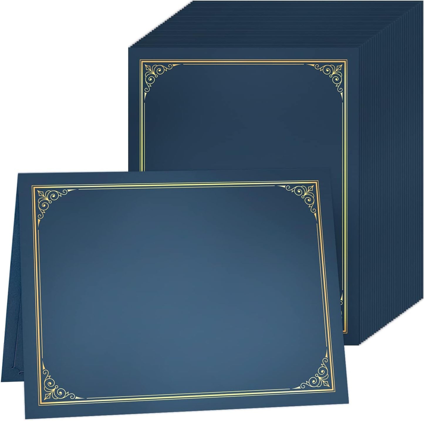 SUNEE Certificate Holders(Blue, 30 Packs, New Pattern), Diploma Covers Gold Foil Border, for Letter Size 8.5x11 Certificates, Cardstock, Document Papers