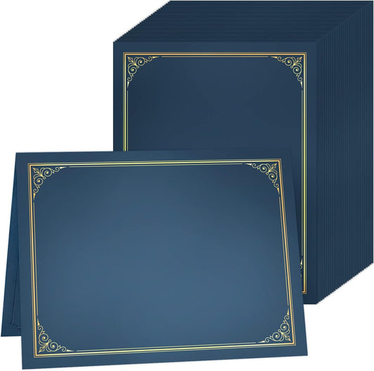 SUNEE Certificate Holders(Blue, 30 Packs, New Pattern), Diploma Covers Gold Foil Border, for Letter Size 8.5x11 Certificates, Cardstock, Document Papers