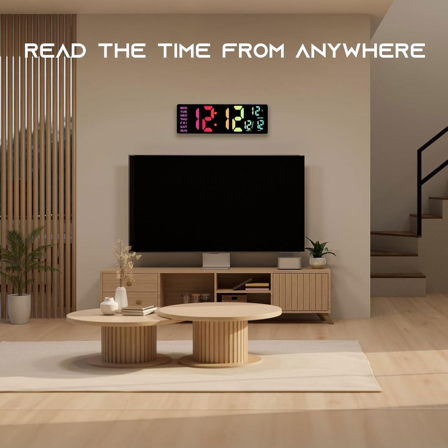 16.5" Large Digital Wall Clock with BT Sync, RGB Lights with 11 Scenes Mode Remote Control, Dual Alarms with Big LED Display, Auto DST, Temperature for Classroom Gaming