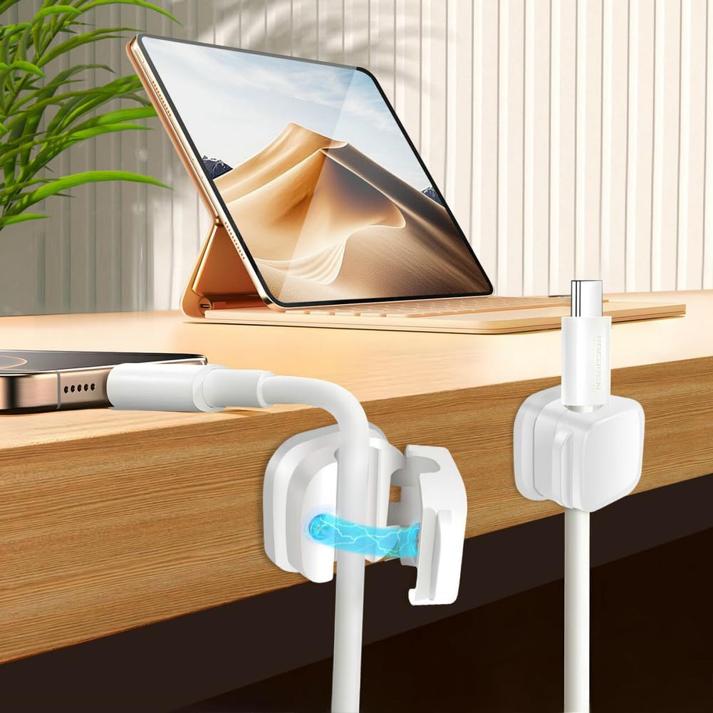 18 Pack Cord Organizer Holder, Magnetic Cable Clips Management, Easy Adhesive Phone Charging Cable Keeper, Hide Or Organize Desk Cable for Kitchen, Office, Car, Nightstand（White and Black）