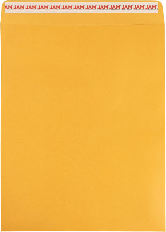 JAM PAPER 11 1/2 x 14 1/2 Open End Catalog Commercial Envelopes with Peel and Seal Closure - Brown Kraft Manila - Bulk 250/Box