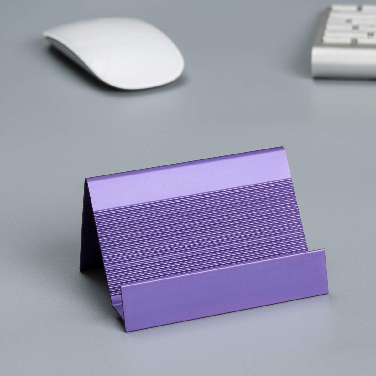 Business Card Holder for Desk 1 Pack Aluminum Business Card Holder Display Violet Blue Business Card Stand Desktop Business Card Desk Holder for Agency, Office, 35-50 Business Cards Capacity