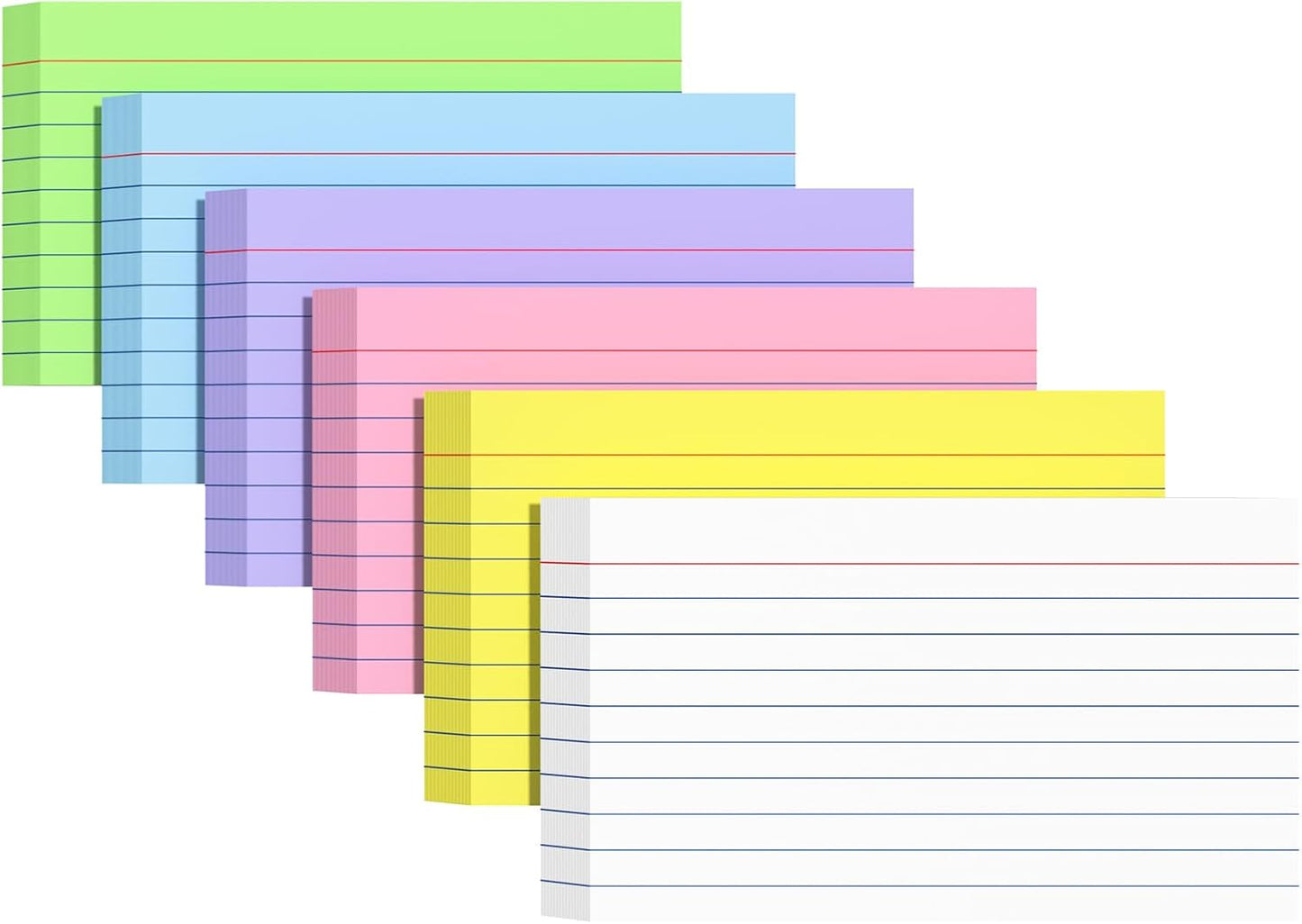Colored Index Cards 3 X 5, 300 Count, Flash Cards For Studying, Lined Flashcards Notecards, Study Card, Ruled Front And Blank Back, Heavy Note Cards For Office, Home And School
