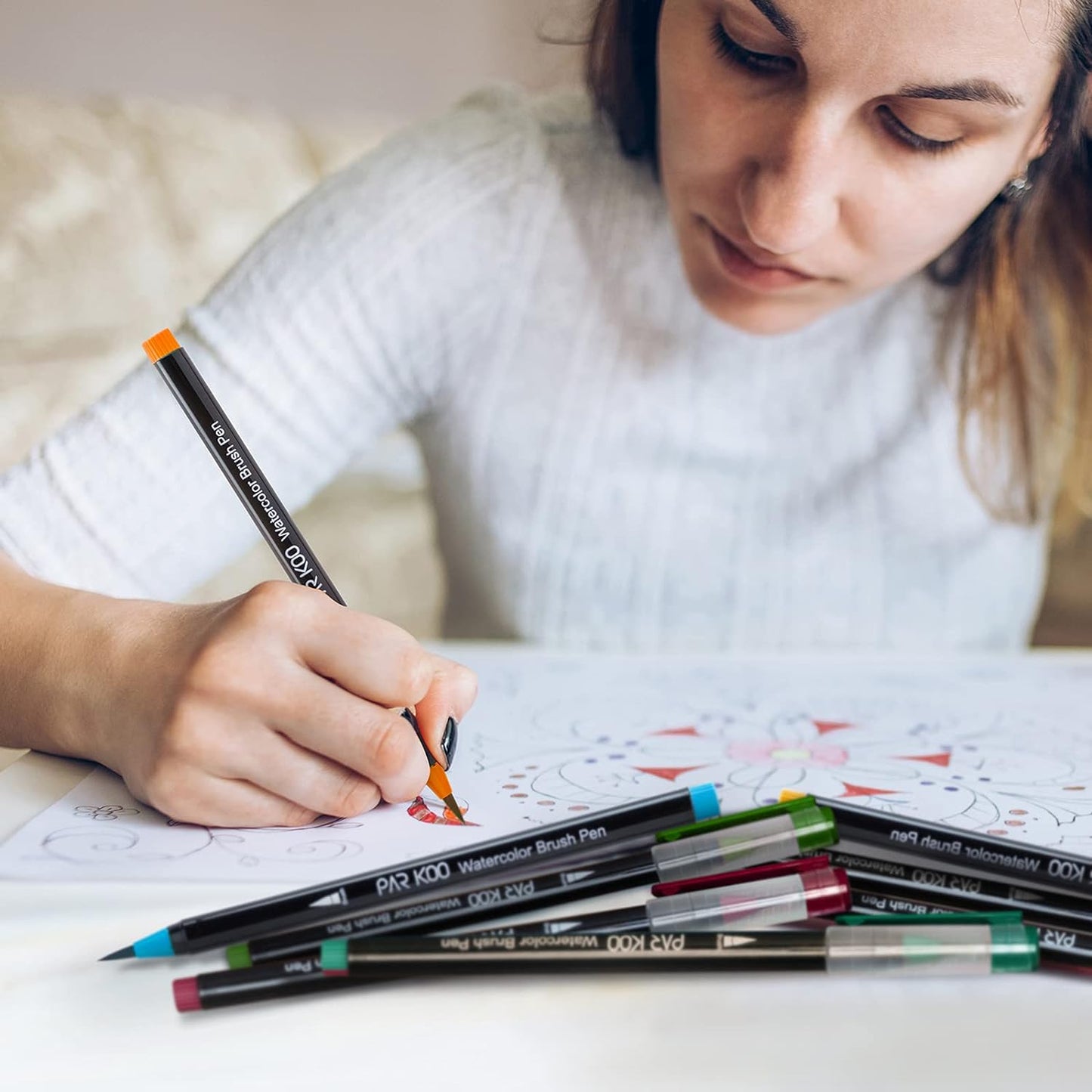 ParKoo Watercolor Brush Pens, 24 Colors Flexible Real Nylon Brush Tip Pens for Watercolor Painting, 1 Blending Brush, Paint Markers for Artists and Beginner Painters Coloring Books, Calligraphy