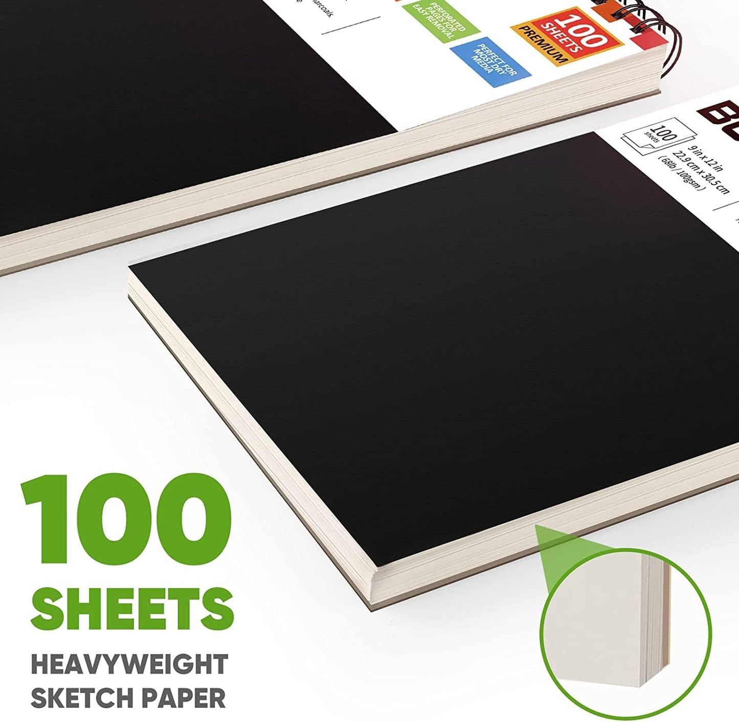 Professional Drawing Supplies for Sketch, Charcoal, Colored, Graphite, Pastel Pencils & Sticks. Soucolor 2-Pack 9" x 12" Sketch Book, 200 Sheets Spiral Bound 68lb/100gsm Paper for Kids Adults Artists