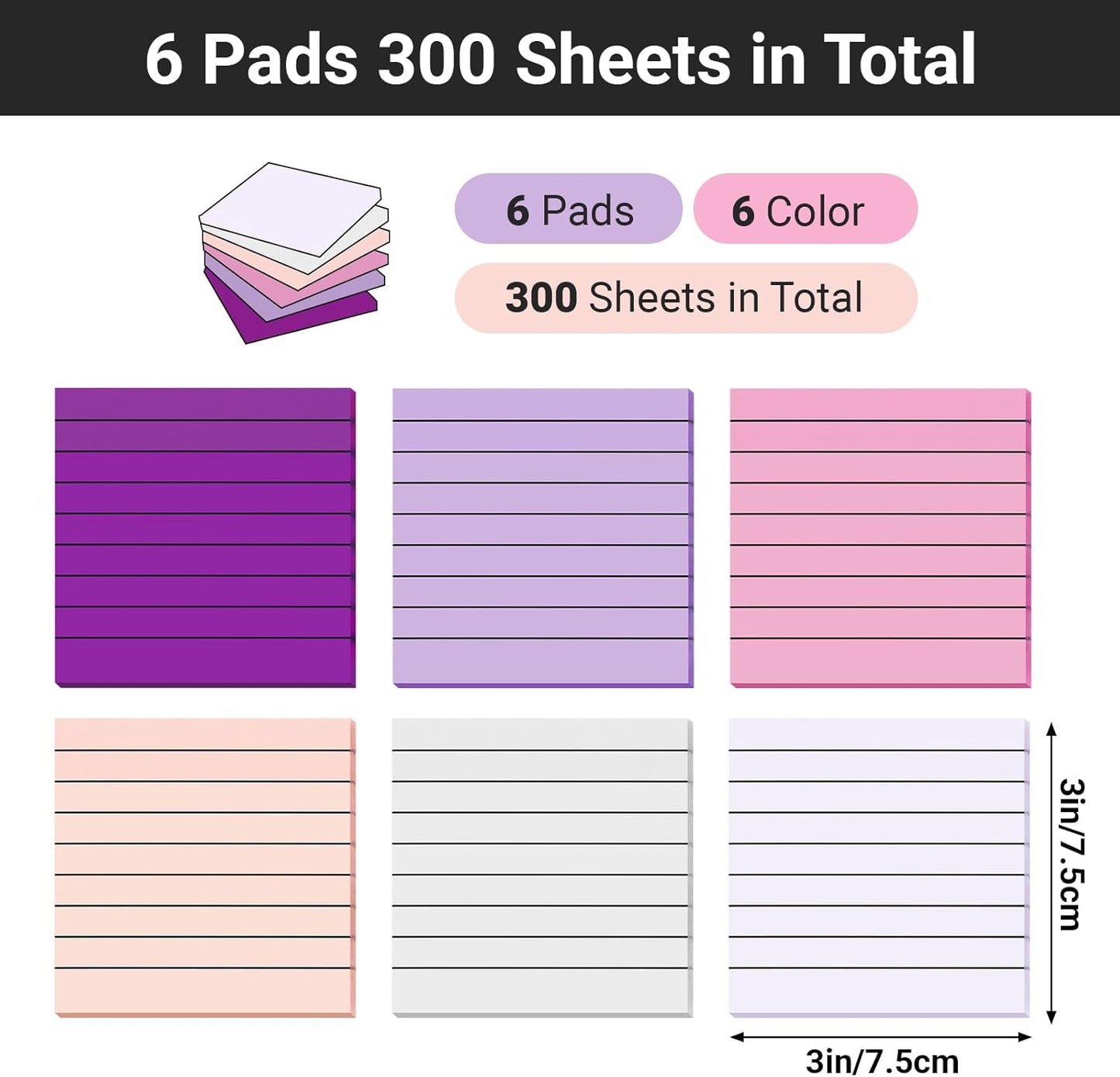 EUSOAR Transparent Sticky Notes, 300 Sheets 3x3 Inch Waterproof Pink Index Tabs Sticky Notes with Lines, See-Through Adhesive Note Bible Stickers Note Pads for School Classroom Office Supplies