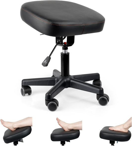 Footrest Stool Under Desk Adjustable Height and Tilt Angle Footrest Ottoman Ergonomic Foot Stool with Wheels 360° Rolling for Home Office (New Black)