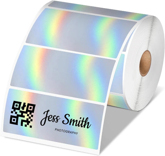Holographic Square Thermal Labels (4 x 2 inch), Self-Adhesive Direct Thermal Sticker Label, Compatible with All Thermal Shipping Label Printers, for Name, Price Tag, DIY, Logo, 500 Labels/Roll