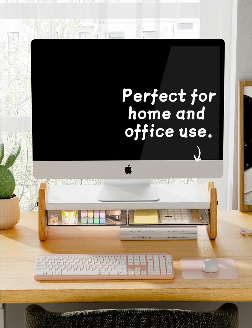 Monitor Stand Riser,Wooden & MDF Computer Desktop Stand with Acrylic Drawer,Laptop Stand Riser Holder ,Table Holder Desk Organizer Storage Stand for Laptop,Printer,TV,15.7 inch,Cute Cat