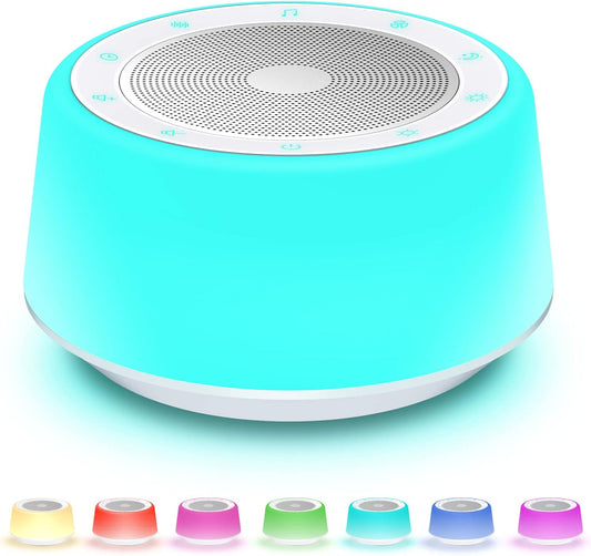 BGOVERSS White Noise Machine with 30 Soothing Sounds and 7 Colors Warm Night Light for Sleeping, 5 Timers Portable Plug in Sound Machine for Baby, Adults, White Color