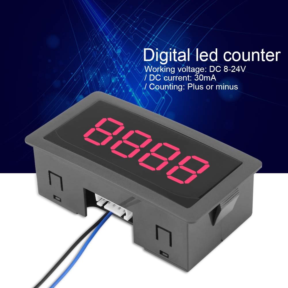 Auto Digital Counter Mini 4 Digit 0- Counter Up/Down Plus/Minus Panel Counter Meter with Cable(Red)
