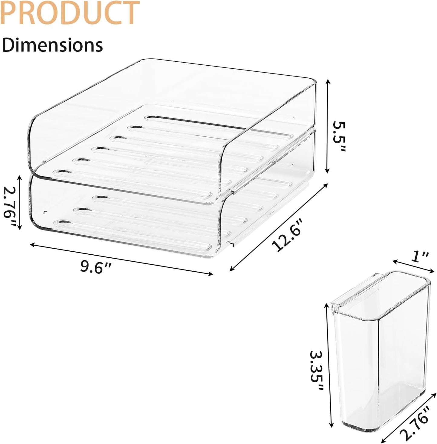 2-Tier Acrylic Paper Tray Organizer with Pen Holder | Clear Stackable Desk Organizer for Documents, Letters, A4 Paper | Modern Office/Classroom/Home Organization