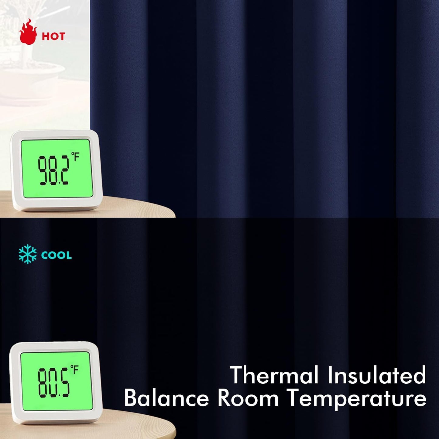 MIULEE Navy Blue Blackout Curtains for Bedroom Living Room 63 Inches Long 2 Panels, Thermal Insulated Room Darkening Drapes Solid Grommet Noise Reducing Light Blocking Window Treatments 40x63 Inch