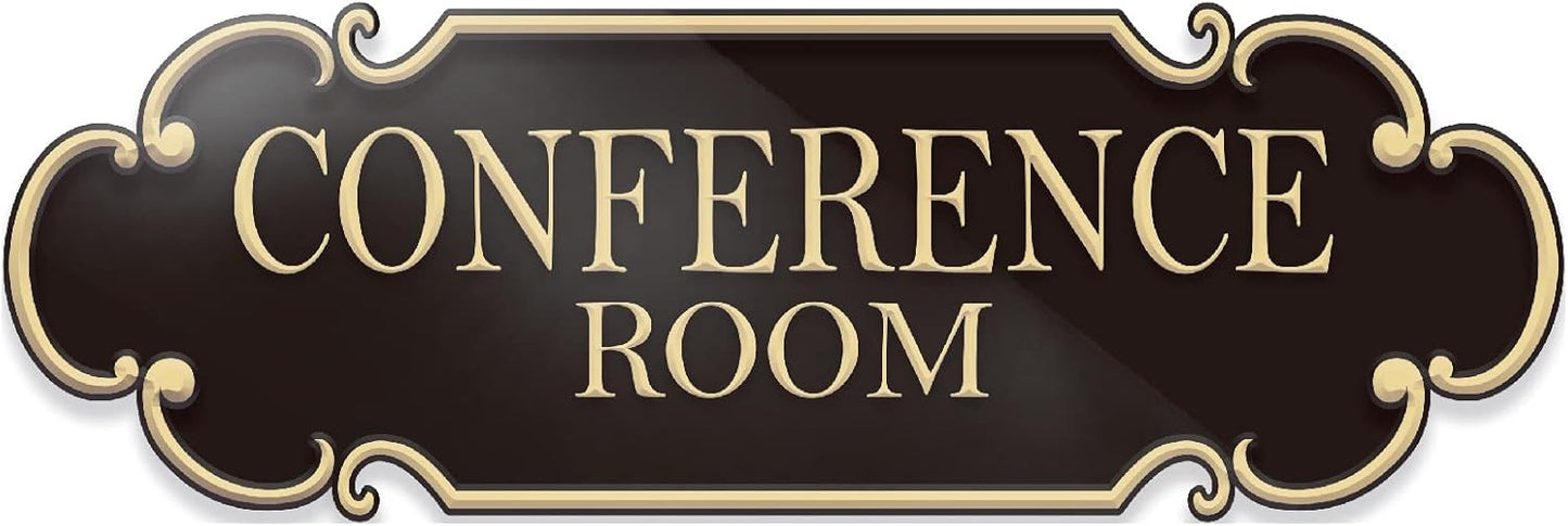 9x3 Inch Conference Room Sign Black Gold Self-stick Doorplate for Offices Businesses Restaurants House Room