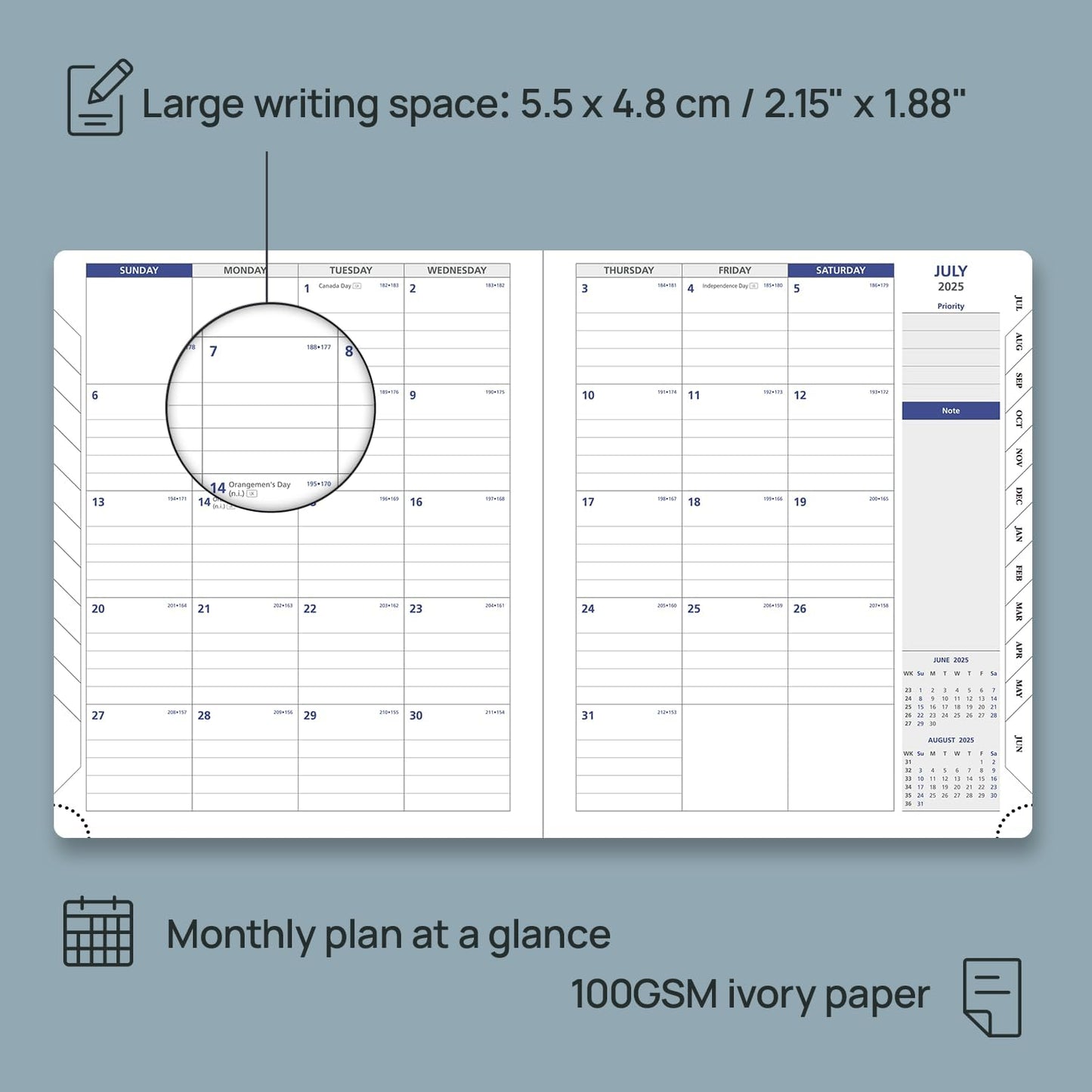 POPRUN Weekly Planner 2025-2026, 7.25'' x 8.5'', 15-Minute Hourly Appointment Book (July 2025-June 2026) with PU Leather Softcover, Monthly Tabs, Inner Pocket - Cornflower