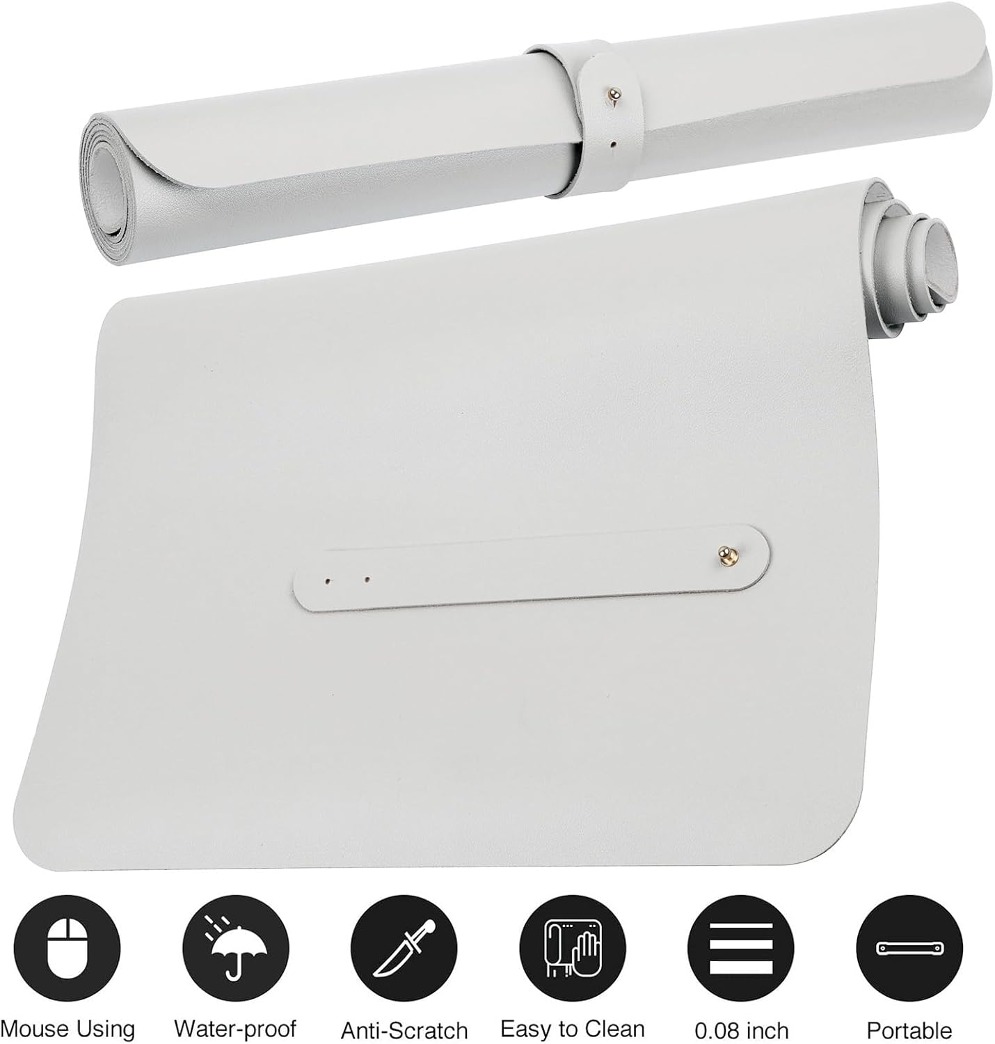 Boutilon Leather Desk Pad Protector,Non-Slip Mouse Pad,Laptop Desk Pad,Office Mouse Mat,Waterproof Leather Desk Blotter,Desk Writing Pad for Office and Home (L-White,35"x 17")