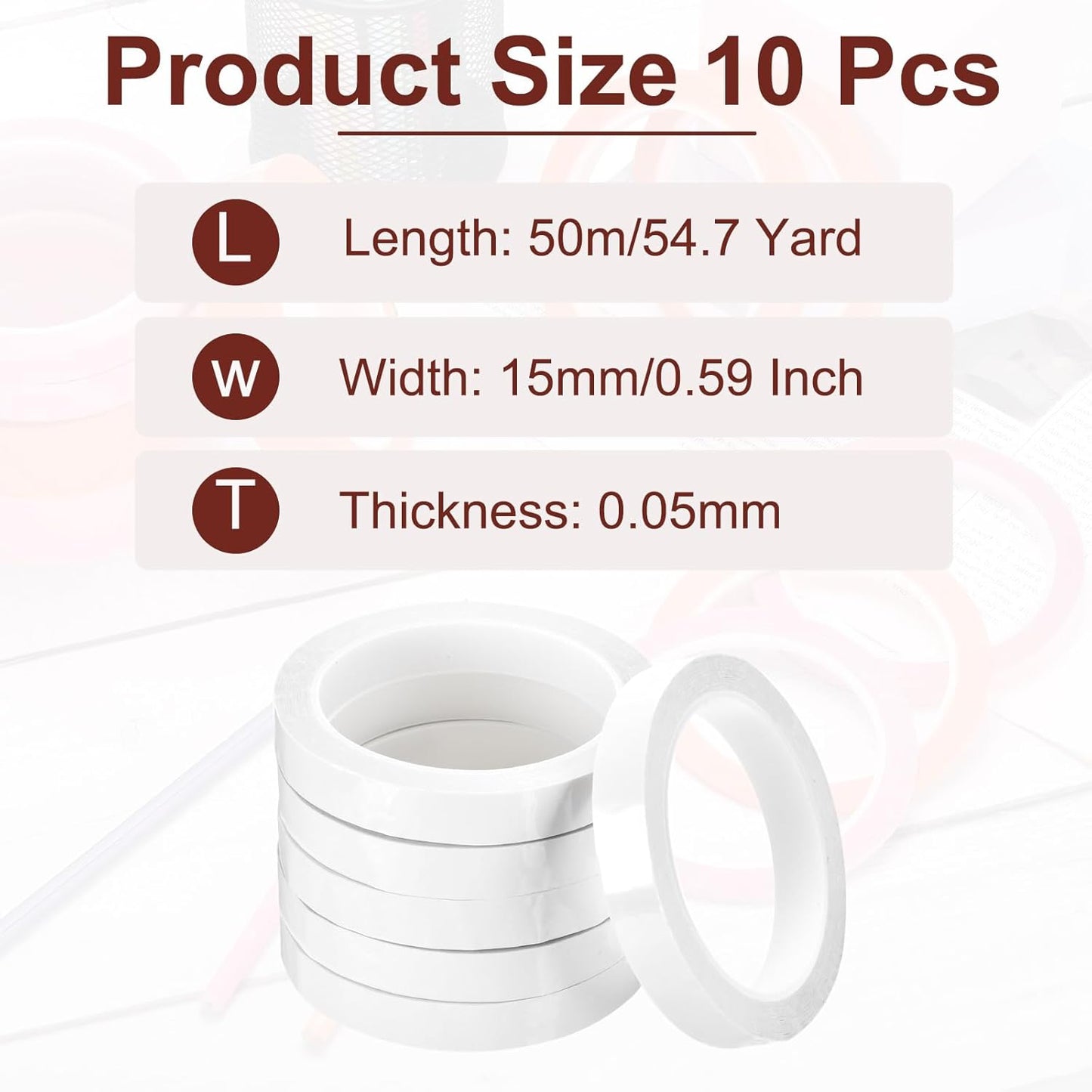 MECCANIXITY 10 Rolls Whiteboard Tape Graphic Chart Tape 15mm 54.7 Yard Art Tape Thin Self-Adhesive Pinstripe Tape Masking Tape for Gift Wrapping Craft Supplies, White