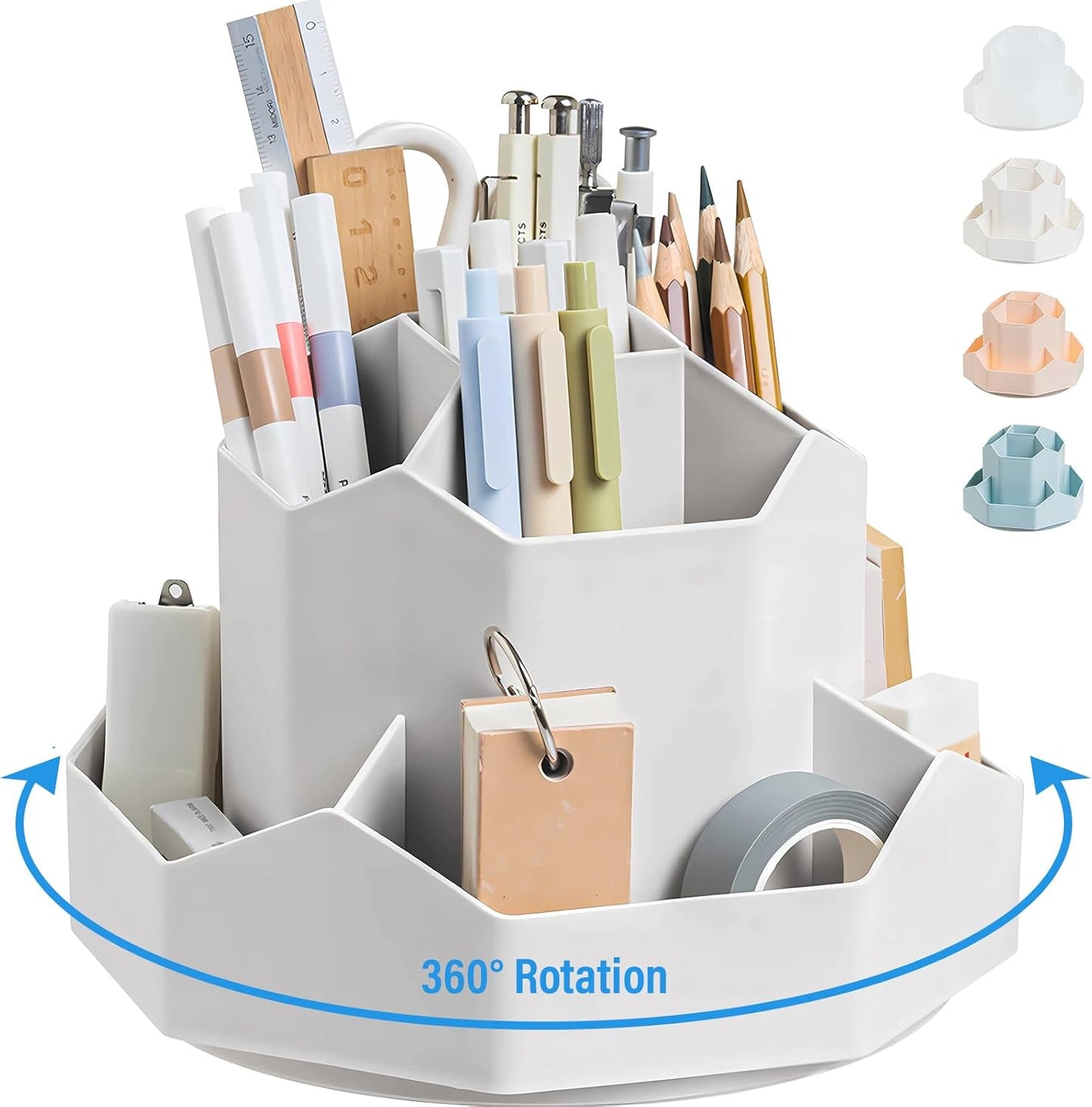 360 Degree Rotation Pen Holder,9 Slots Pencil Holder for Desk,Desk Organizer,Desk Accessories & Workspace Organizers,Apply Office, School, Home（Grey