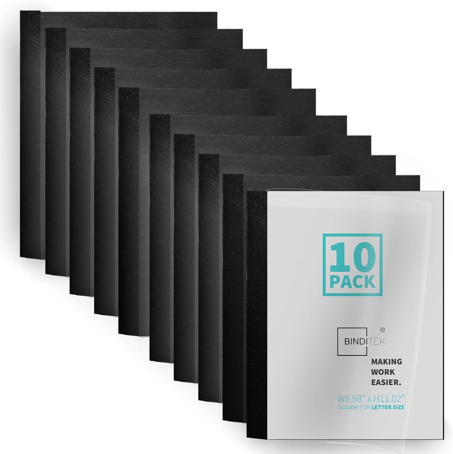 Binditek 10 Pack Thermal Binding Presentation Covers, 1 Inch Spine, Holds 220 Sheets, Ultra Clear Front Cover, Black Paper Back Cover, Letter Size, for Students and Coworkers