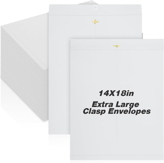 40 Pcs Extra Large Mailing Clasp Envelopes 14 x 18 Inch Jumbo Kraft Catalog Manila Envelope with Clasp Closure for Oversized Big Document Office Home Business School Storing Mailing(White)