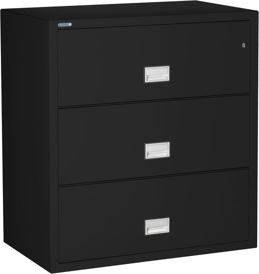 38 inch Wide 3-Drawer Lateral Fireproof File Cabinet – Legal and Letter Size Filing – Key Lock – Water Resistant – Fire Safe and Impact Rated – Black Finish – Model LAT3W38B