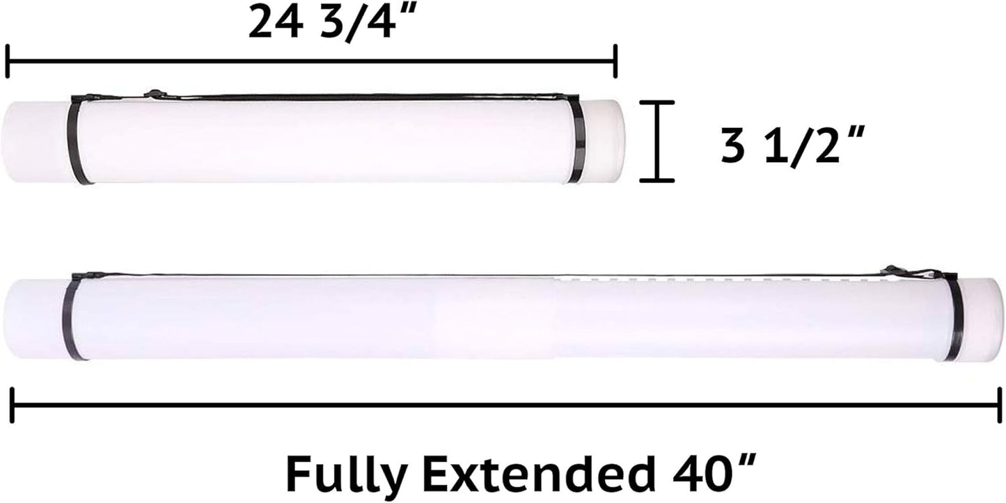 CALPALMY 2-Pack Expandable Poster Tube with Strap - White Storage Tubes 24.75" to 40" with Caps and Labels - Use for Blueprint Document Poster Carrying Case and Holder