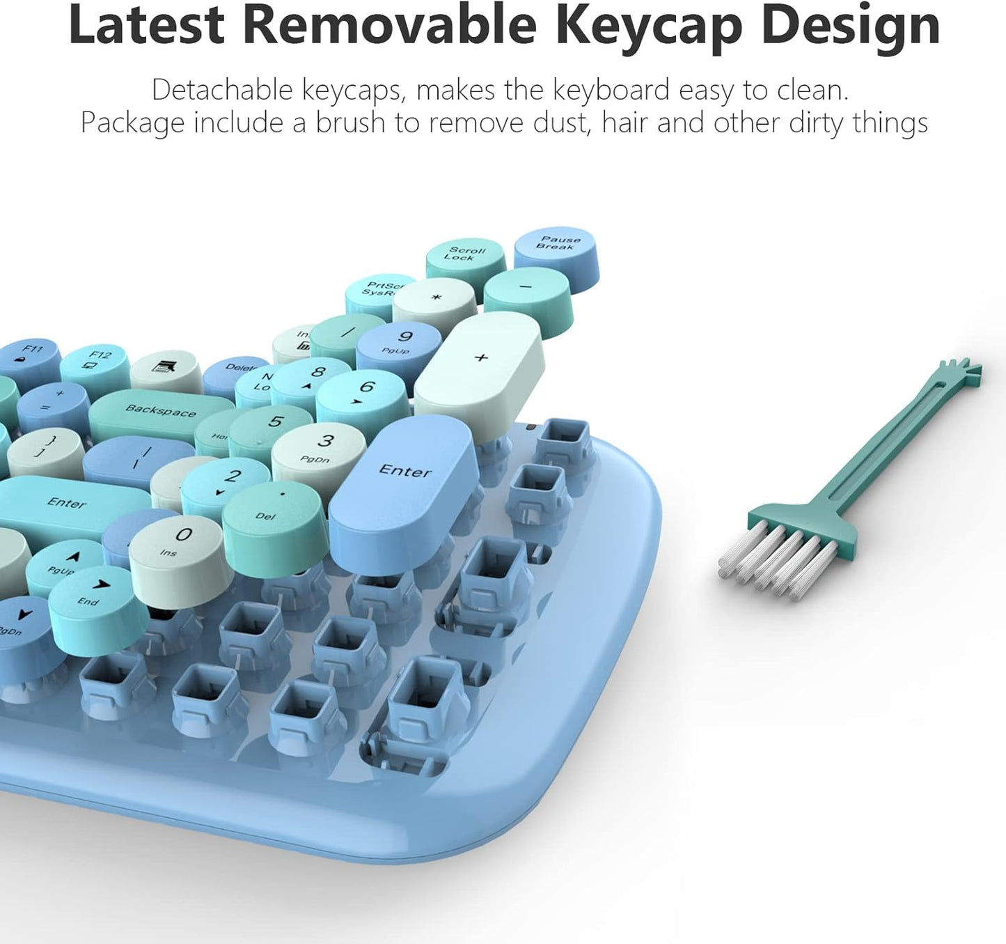 MOFII Wireless Keyboard and Mouse Combo, 2.4GHz Retro Typewriter Keyboard and Cute Mouse for Computer PC Desktops Laptop Windows(Blue Mix)