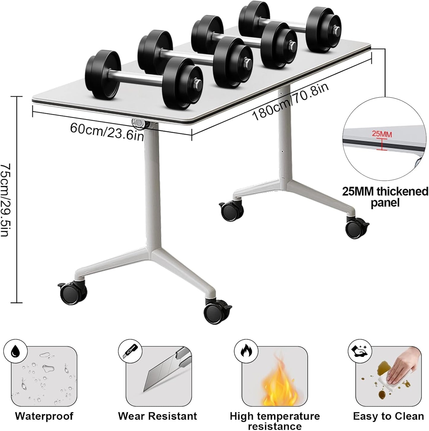 Conference Room Tables,Folding Conference Table Rolling Meeting Modern Training Tables with Flip Top,Mobile Conference Table with Locking Wheels,for Meeting Room Office Classroom(2pack 70.8in)