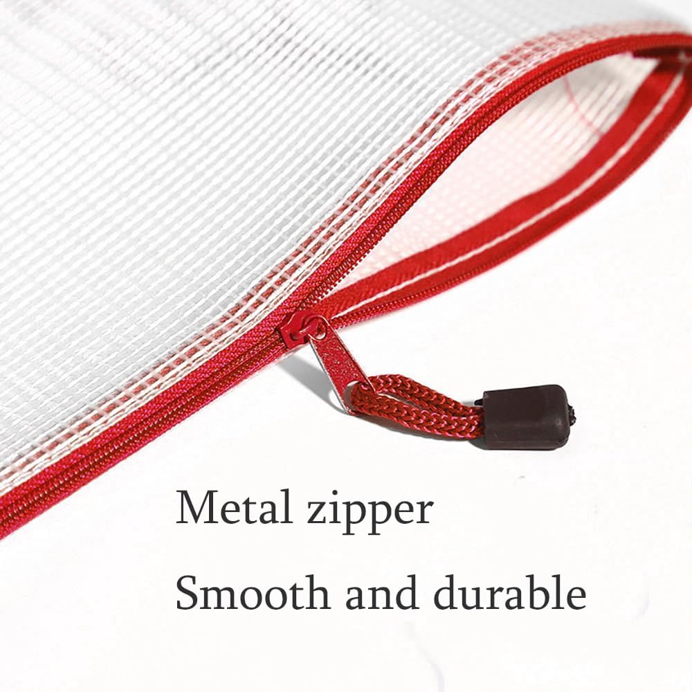 Mesh Zipper Pouch Bag,A3 Zipper Bag for Organizing Storage, Waterproof Zipper Pouch, 17" x 12"/44cm x 32cm, File Bag for School and Office Supplies (Red)