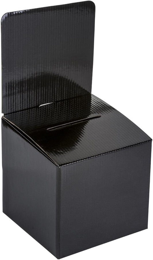 Displays2go WCBBBK Cardboard Ballot Box, Set of 10, Countertop Suggestion Box with Sign Header, Black