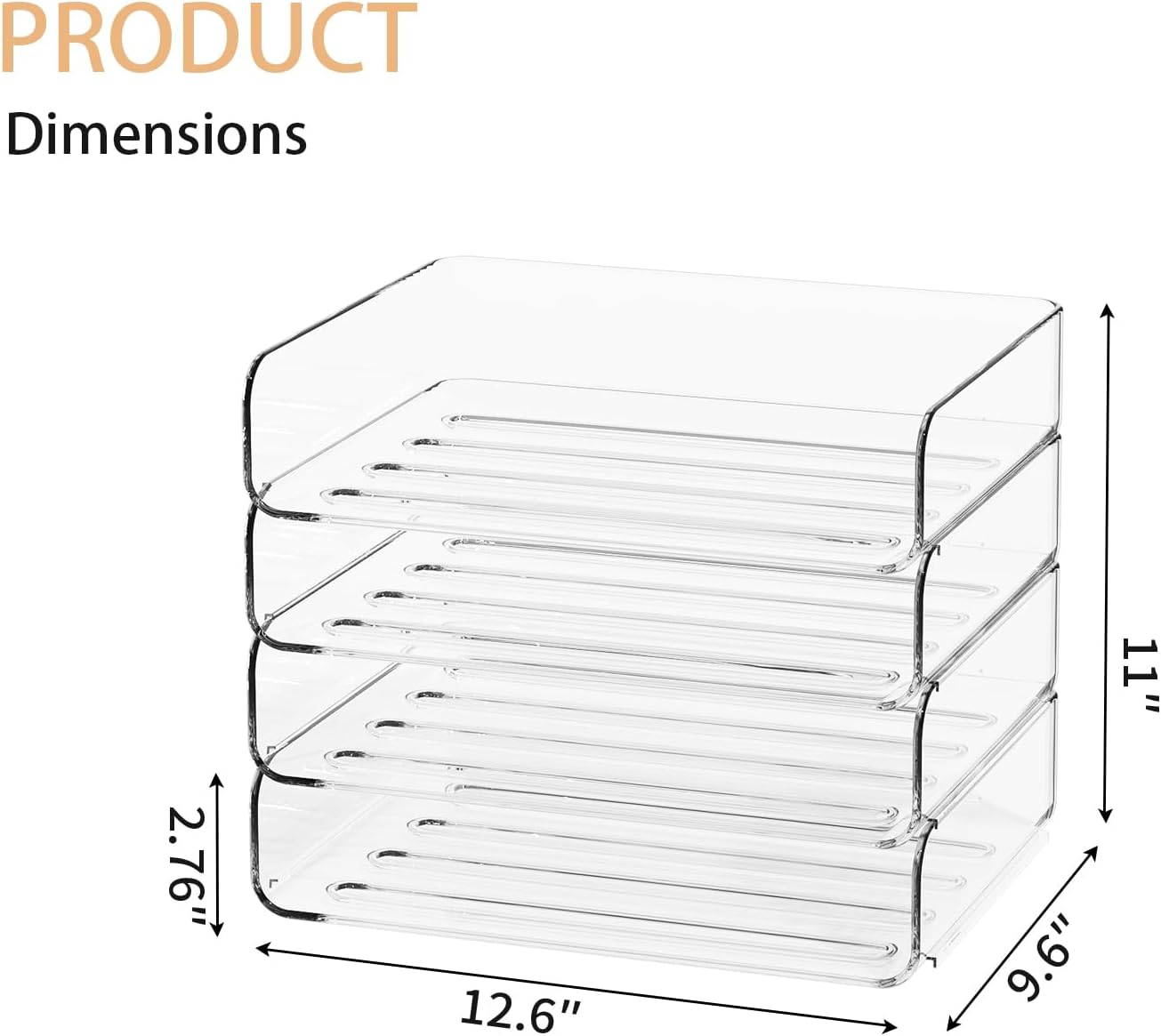 4-Tier Acrylic Paper Tray Organizer - Low-Profile Desk File Sorter for Office/Home, Clear Stackable Letter Tray for Bills, Crafts, Notebooks