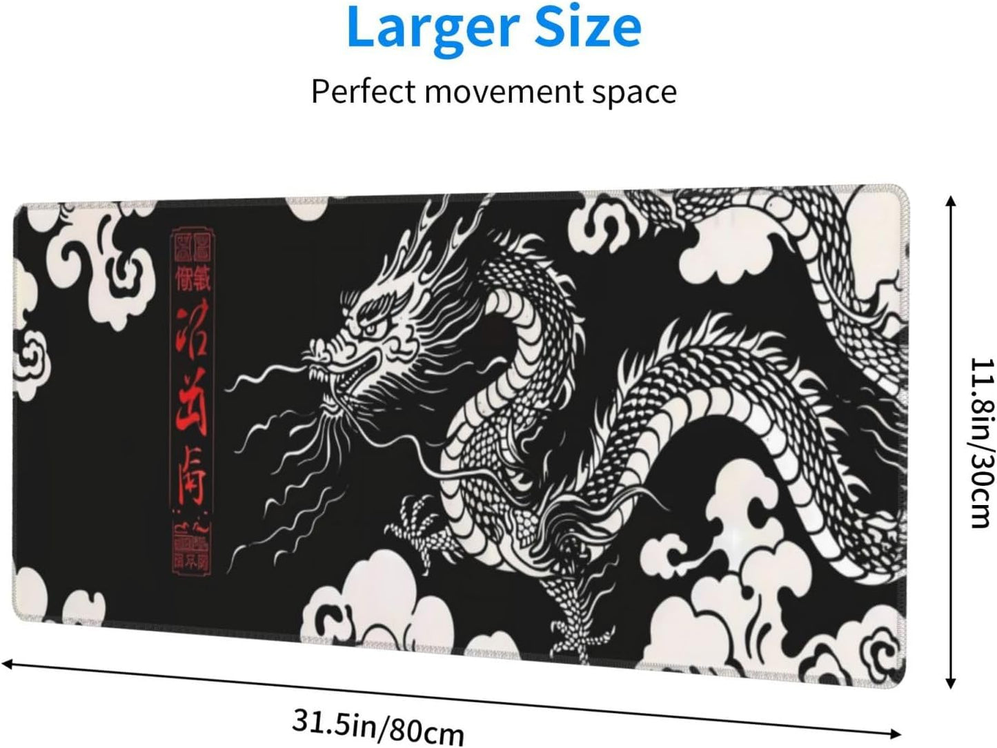 Gaming Mouse Pad Desk Pad,Extended Big Mouse Pad,31.5x11.8 Inch Long Computer Keyboard Mouse Mat Mousepad with 3mm Non-Slip Base and Stitched Edge for Gaming and Office… (Loong)