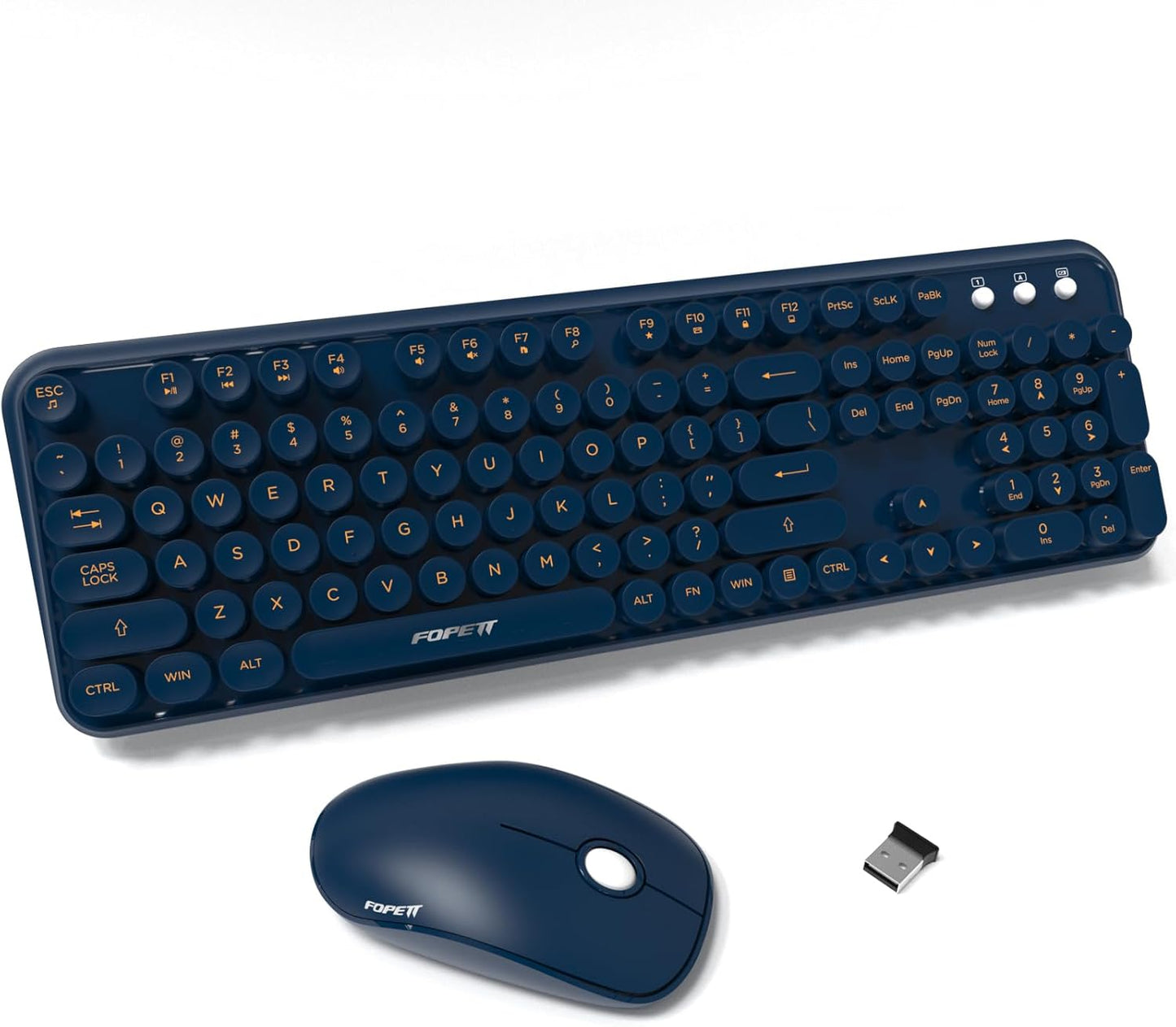 FOPETT Wireless Keyboard and Mouse Combo, 104 Keys Full-Sized 2.4 GHz Round Keycap Colorful Keyboards, USB Receiver Plug and Play, for Windows, Mac, PC, Laptop, Desktop (DarkBlue)