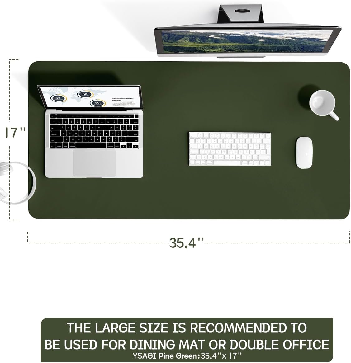 YSAGi Non-Slip Leather Desk Pad L Size, Waterproof Laptop Computer Desk Keyboard Mat, Table Protector Blotter Mat, Large Mouse Pad for Office/Work/Home/Decor(Olive Green, 35.4" x 17")