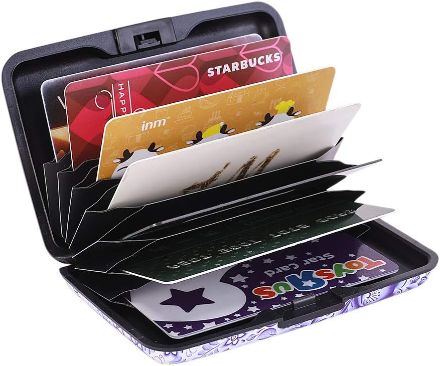 ELFISH Mini RFID Aluminum Wallet Credit Cards Holder Business Card Case Metal ID Case for Men Women (Camellia)