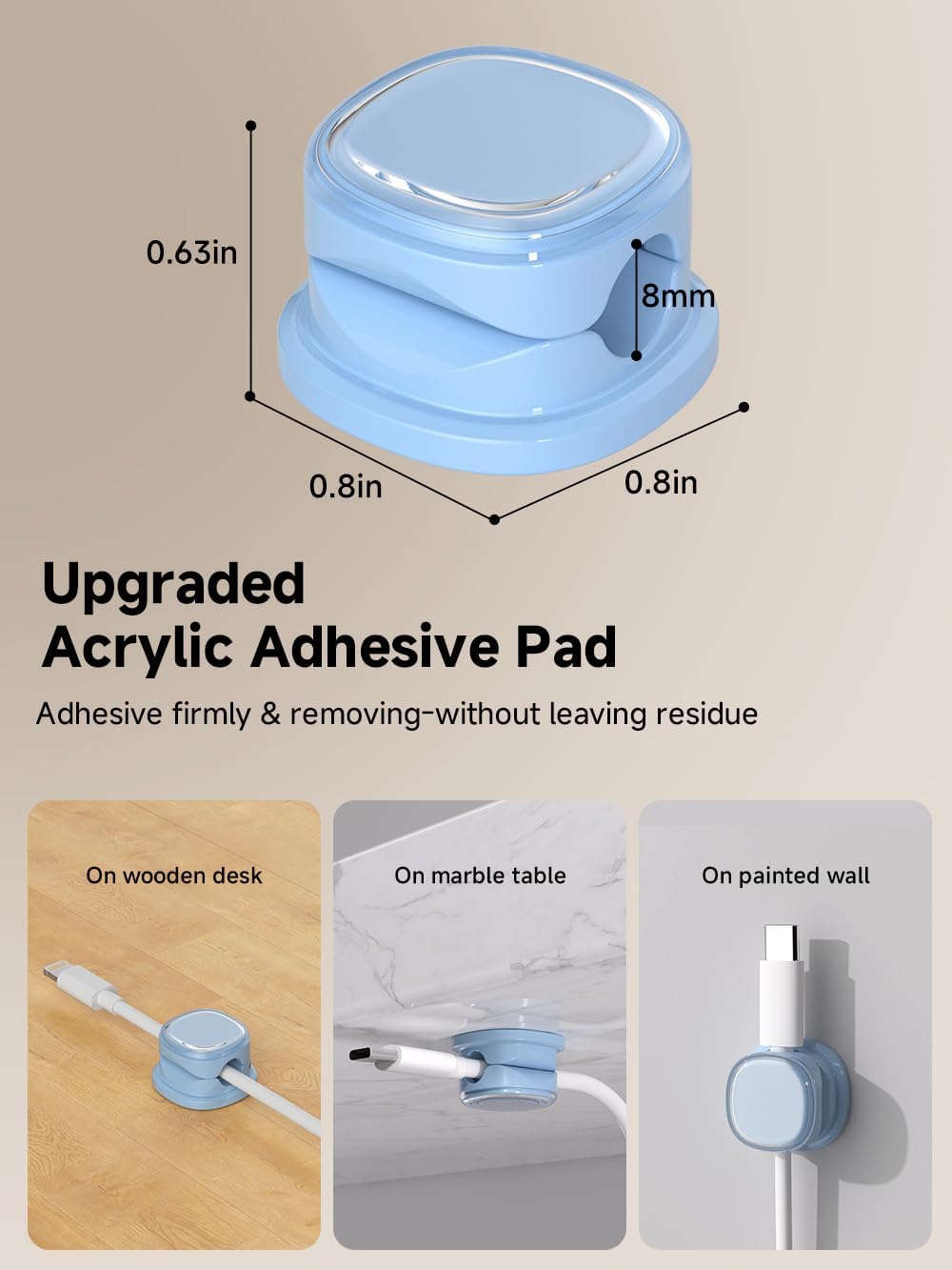 9 Pack Cord Organizer, Spring Cable Management, Adhesive Cute Cable Holder Clips, Phone Charger Wire Keeper for Desk Nightstand Car Office (9-Pack Blue)