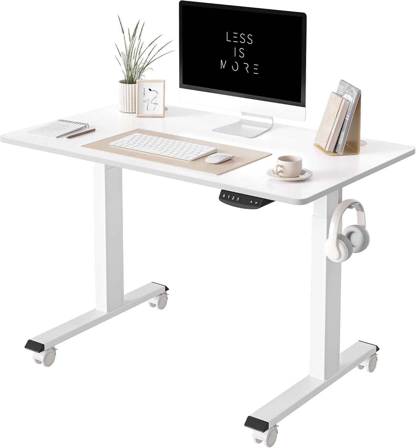 FEZIBO One-Piece Standing Desk Adjustable Height Stand up Home Office Desk, 40x24 Inch Electric Standing Computer Desk, with 4 Memory Presets, Fixable casters, White