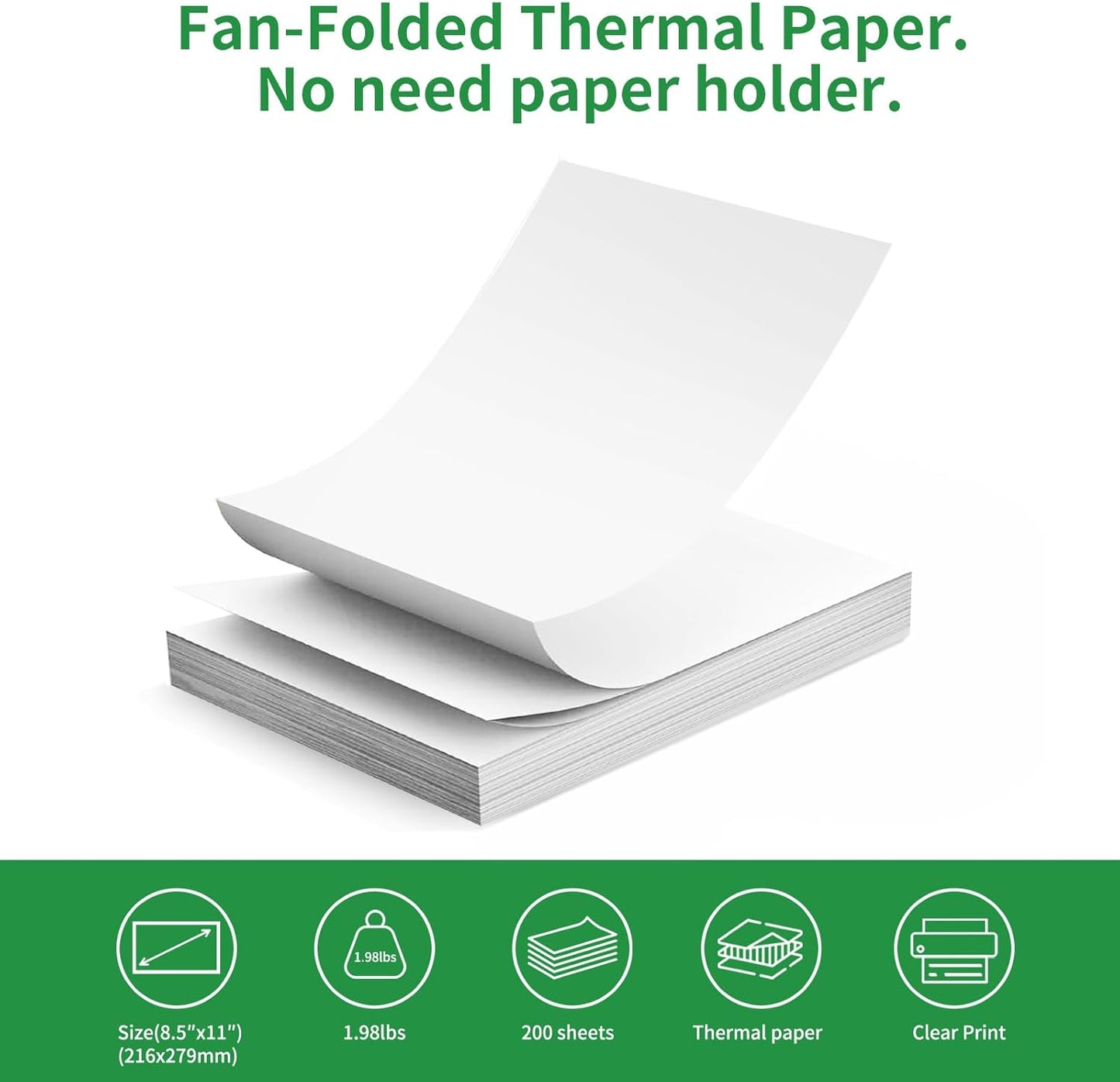 Thermal Printer Paper 8.5 x 11 Inch US Letter Size, Quick-Dry Fan-Folded Thermal Paper, Advanced Thermal Printing, Compatible with Gloryang&JADENS PD-A4 Portable Printer, 200 Sheets