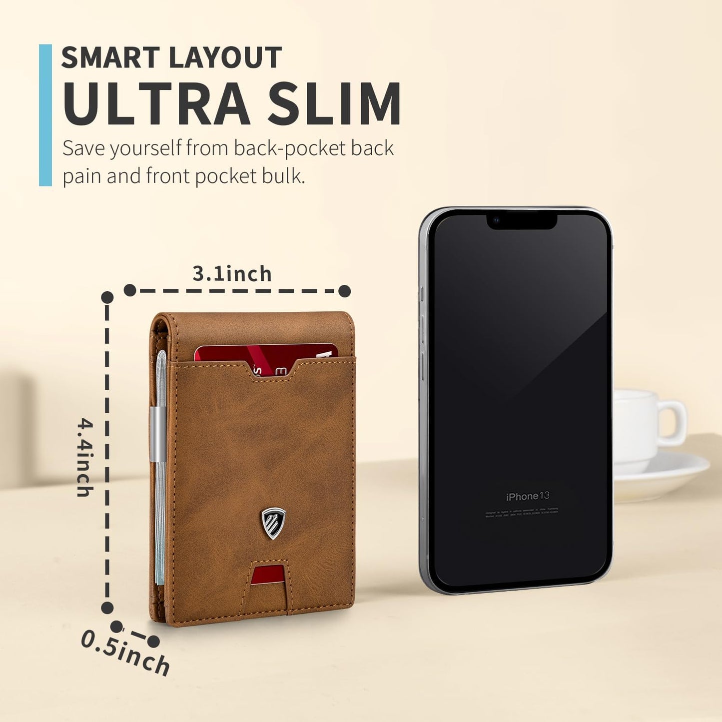 RUNBOX Mens Slim Wallet with Money Clip RFID Blocking Bifold Credit Card Holder for Men with Gift Box