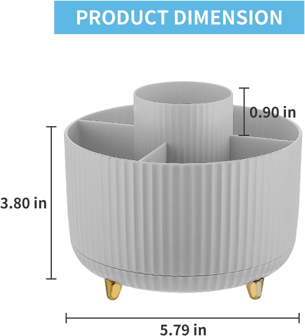 Marbrasse Desk Organizer, 360-Degree Rotating Pen Holder, Desk Organizers and Accessories with 5 Compartments Pencil Holder, Art Supply Storage Box Caddy for Office, Home (Grey)