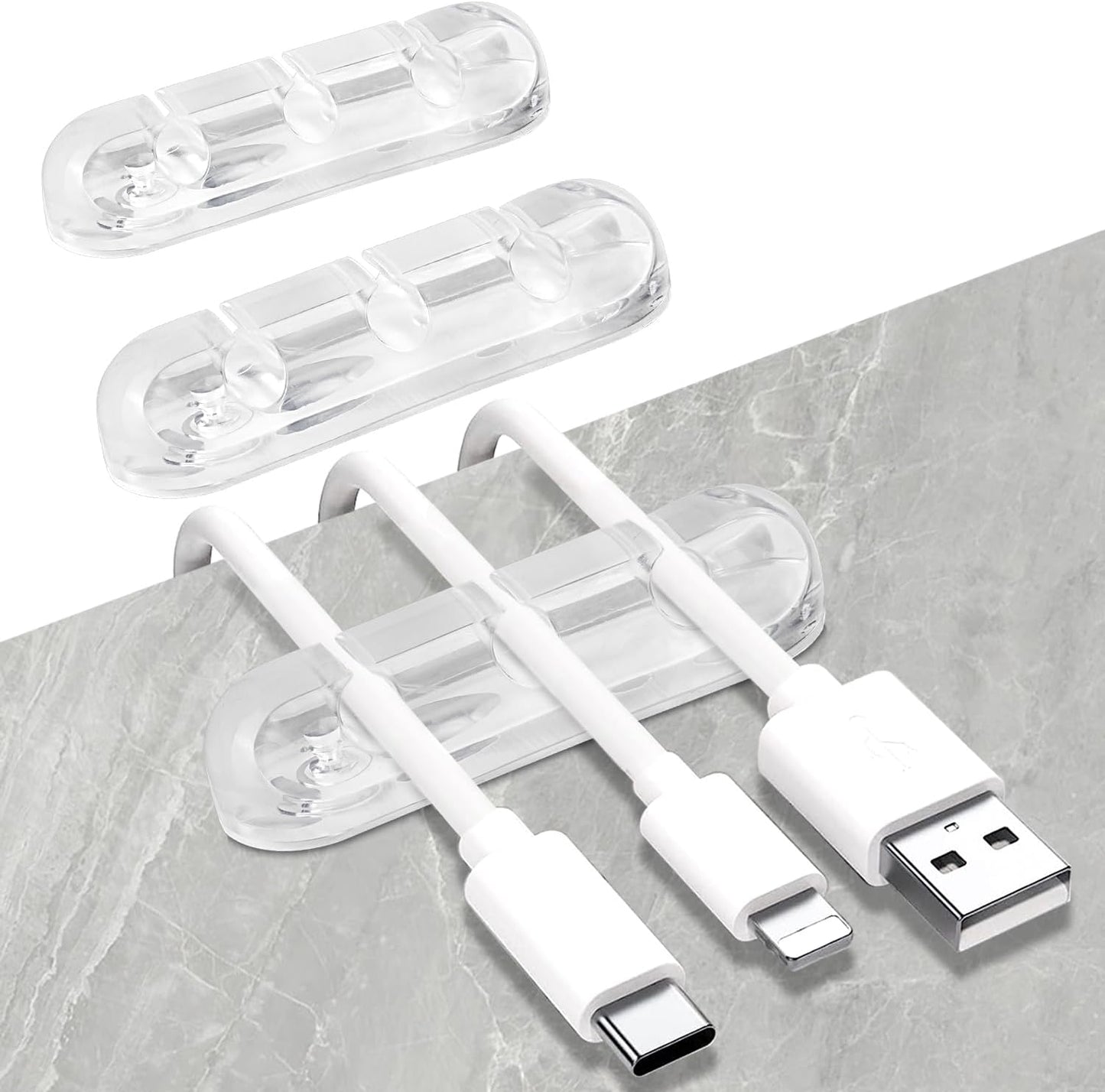 SOULWIT Cable Holder Clips, 3-Pack Cable Management Cord Organizer Clips Silicone Self Adhesive for Desktop USB Charging Cable Nightstand Power Cord Mouse Cable Wire PC Office Home