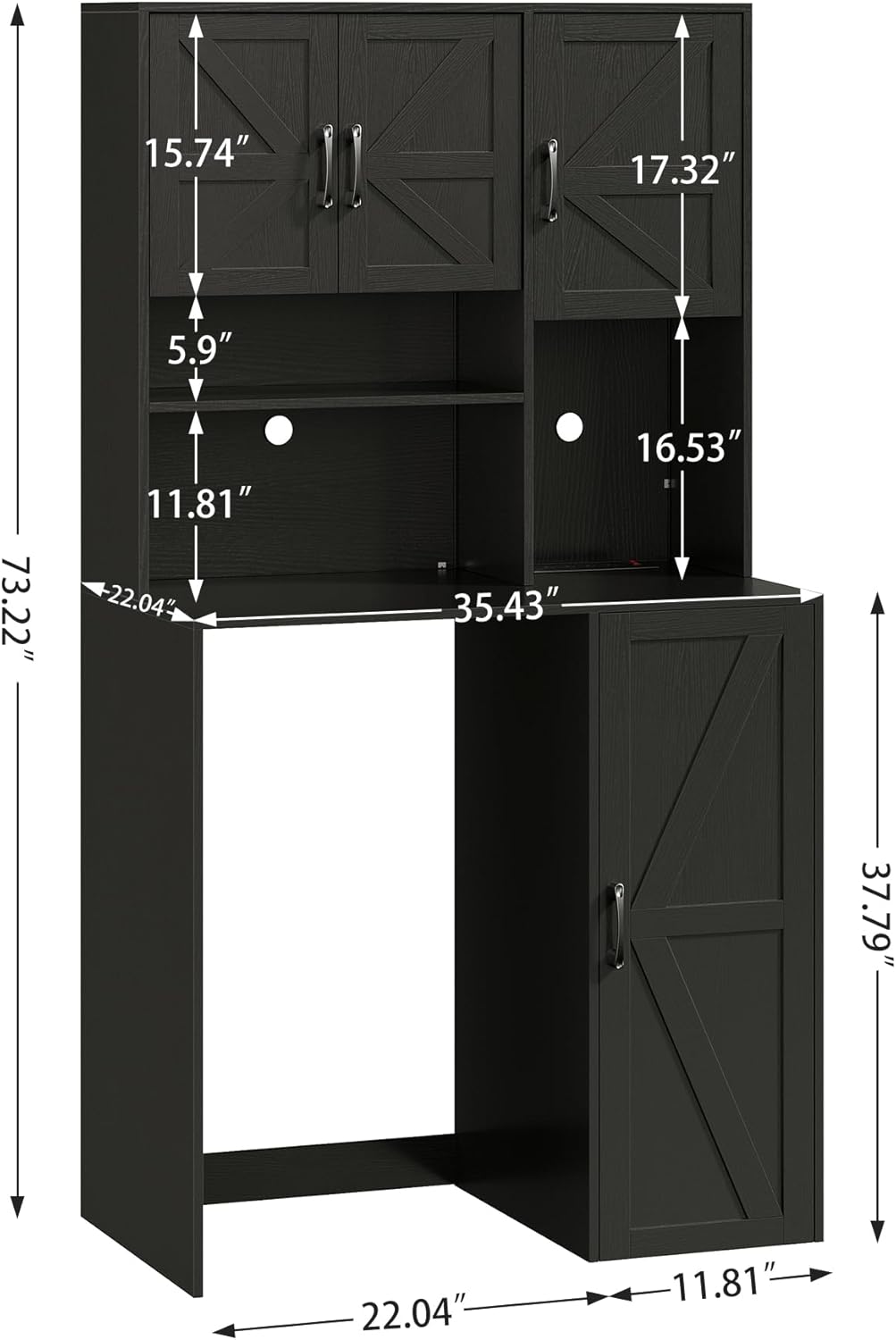 Mini Fridge Cabinet with Storage, Coffee Bar Cabinet with Mini Fridge Space and Outlet, Wine Bar Stand with Microwave Shelf, Beverage Station for Kitchen, Dorm, Office Black KH02MRB