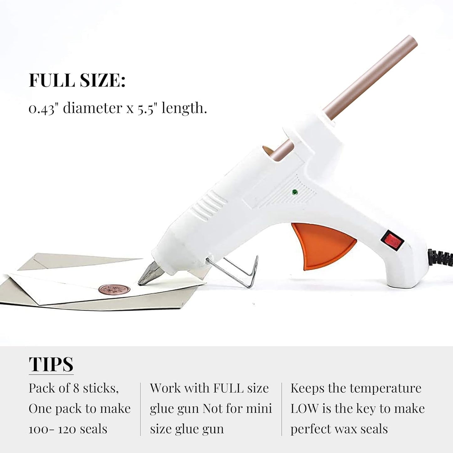 UNIQOOO Mailable Glue Gun Sealing Wax Sticks for Wax Seal Stamp - Metallic Champagne Gold, Great for Xmas Cards, Wedding Invitations, Cards Envelopes, Snail Mails, Wine Packages, Gift Ideas, Pack of 8