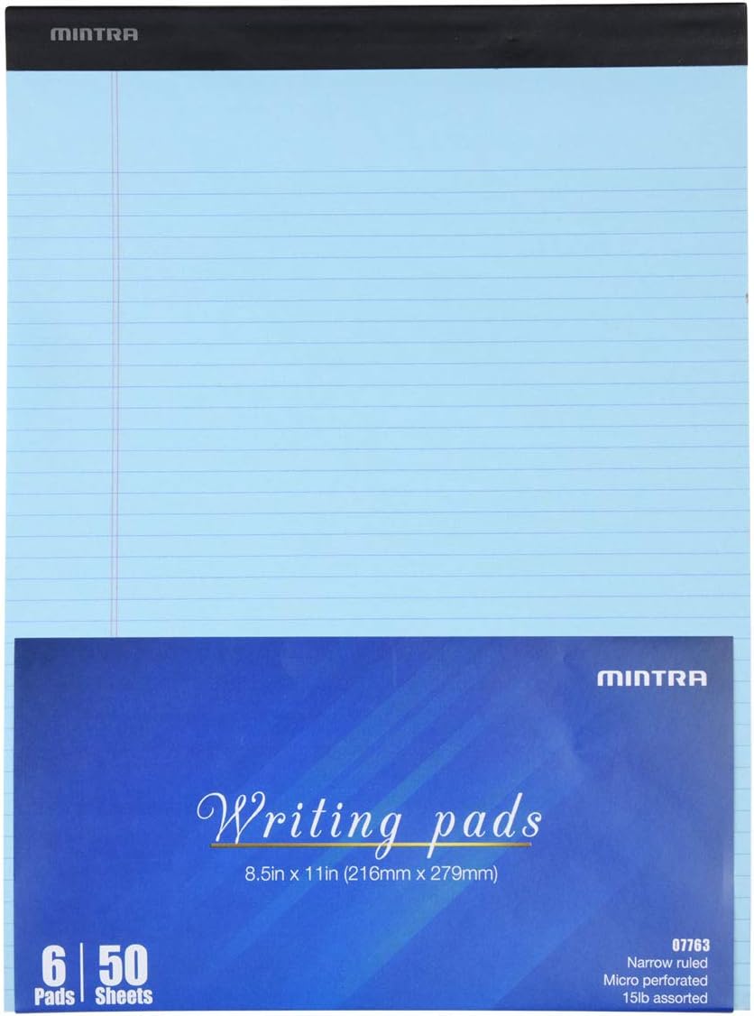 Mintra Office Legal Pads, ((Basic 6pk - (Pastel Version #2), 8.5in x 11in, Narrow Ruled))