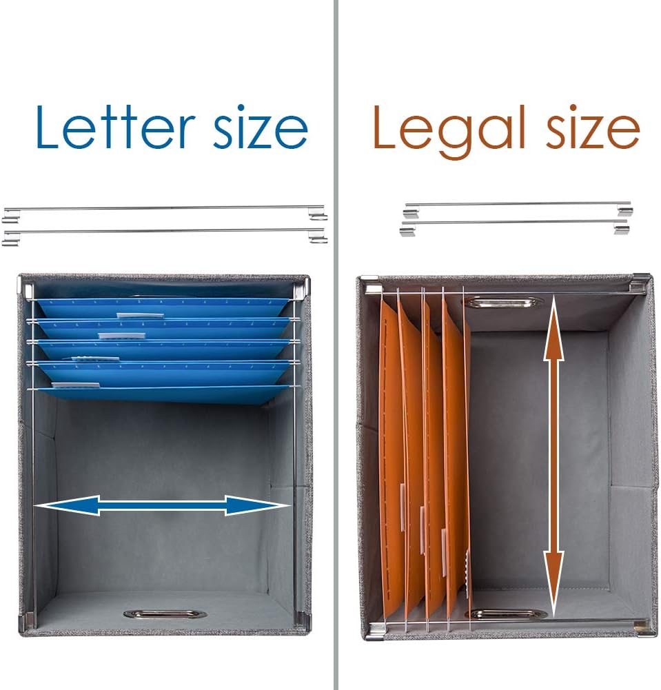 PRANDOM File Organizer Box - Set of 2 Collapsible Decorative Linen Filing Storage Hanging File Folders with Lids Office Cabinet Letter/Legal Size Grey (17x14x11.2 inch)