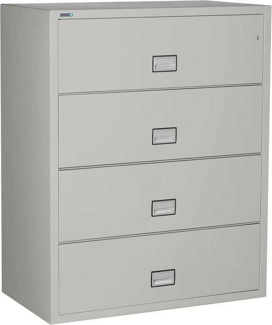 44 inch Wide 4-Drawer Lateral Fireproof File Cabinet – Legal and Letter Size Filing – Key Lock – Water Resistant – Fire Safe and Impact Rated – Light Gray Finish – Model LAT4W44LG