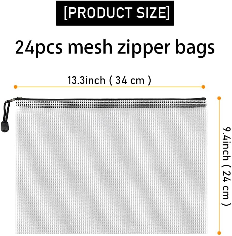 D-KINGCHY 24Pcs Zipper Storage Bags, Plastic Mesh Zippered Pouch for Organization, Waterproof Versatile Bags for Office Supplies School Travel