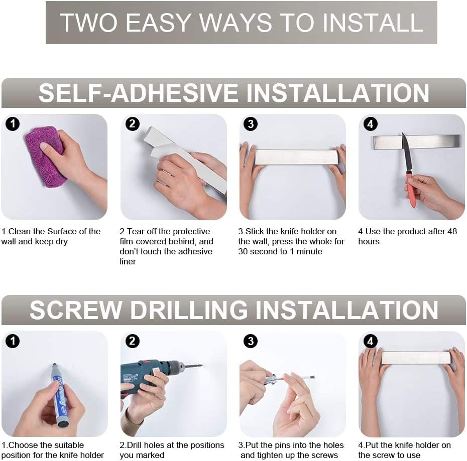 Ninonly 16 Inch Magnetic Knife Strip, Premium Stainless Steel Wall Mounted Kitchen Knives Bar,Space-Saving Powerful No Drilling Magnetic Knife Rack for Home Kitchen Utensil Holder & Tool Holder