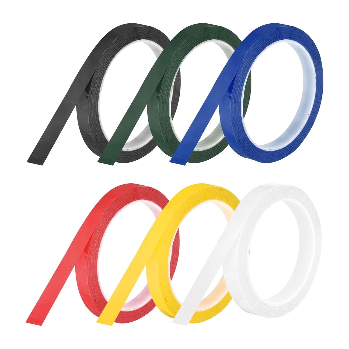 MECCANIXITY 6 Rolls Whiteboard Tape Graphic Chart Tape 15mm 54.7 Yard Art Tape Thin Pinstripe Tape Masking Tape for Gift Wrapping Craft Supplies, Red, Green, Blue, Yellow, Black. White