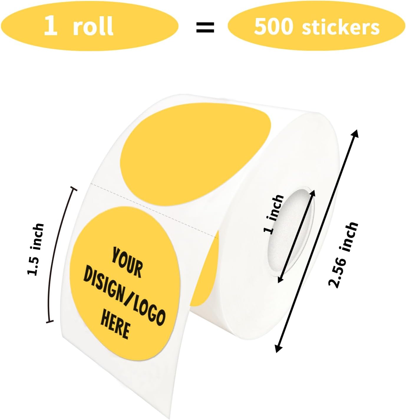 Yellow Round Thermal Sticker Labels - 1.5 Inch, Self-Adhesive, Multi-Purpose with Perforation Line (500 Labels, 1 Roll)